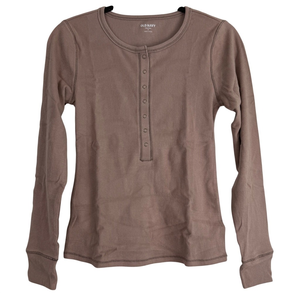 Old Navy Cozy Snug Ribbed Henley Top Driftwood Brown‎ Neutral Basics M NWT